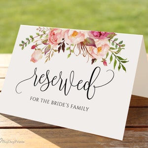 Reserved Sign, Blush Wedding Reserved Table Sign, Reserved Card, Templett, #A049