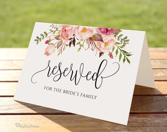 Reserved Sign, Blush Wedding Reserved Table Sign, Reserved Card, Templett, #A049