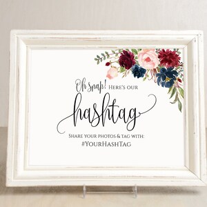 Hashtag Wedding Sign, Marsala Wedding Hashtag Sign, Your Hashtag Sign, Hashtag Template, Editable Wedding Sign, Templett, #A102