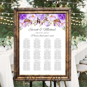 Purple Wedding Seating Chart Template, Boho Chic Wedding Table Plan, Purple Seating Plan, Templett, #A020
