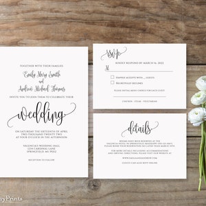 Moderne Hochzeitseinladung, minimalistische Hochzeitseinladung, Kalligraphie Hochzeitseinladung, Templett, #A030