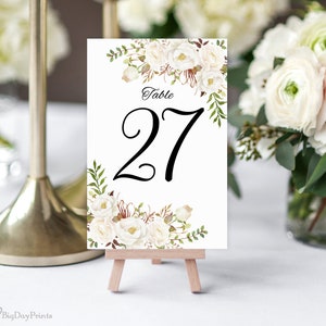 Numeri da tavolo per matrimoni, Numeri da tavolo floreali, Numeri da tavolo per matrimoni stampabili, 4"x6", 10x15 cm, Download istantaneo, Fiori bianchi, #A053