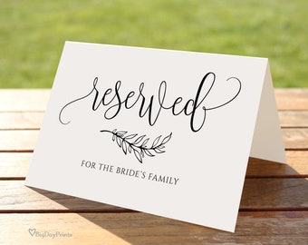 Reserved Sign, Wedding Reserved Table Sign, Reserved Card, Printable Reserved Sign, Calligraphy Wedding Sign, Templett, #A045