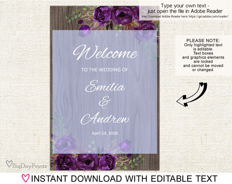Rustic Welcome wedding Sign Template Printable Wedding | Etsy