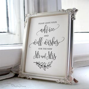 Bitte hinterlassen Sie Ihre Ratschläge und Wünsche für den neuen Mr und Mrs, Hochzeitswunsch gut Zeichen, Hochzeitshinweis Zeichen, Kalligraphie, #A045