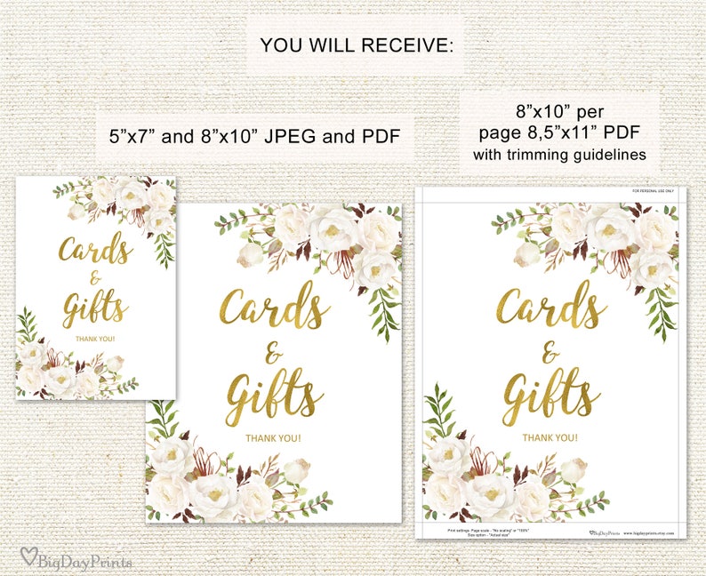 Cards and Gifts Sign, Gift Table Sign, Printable Wedding Sign, Gift Table Reception Sign, Floral Wedding Sign, Instant Download, A056 image 2