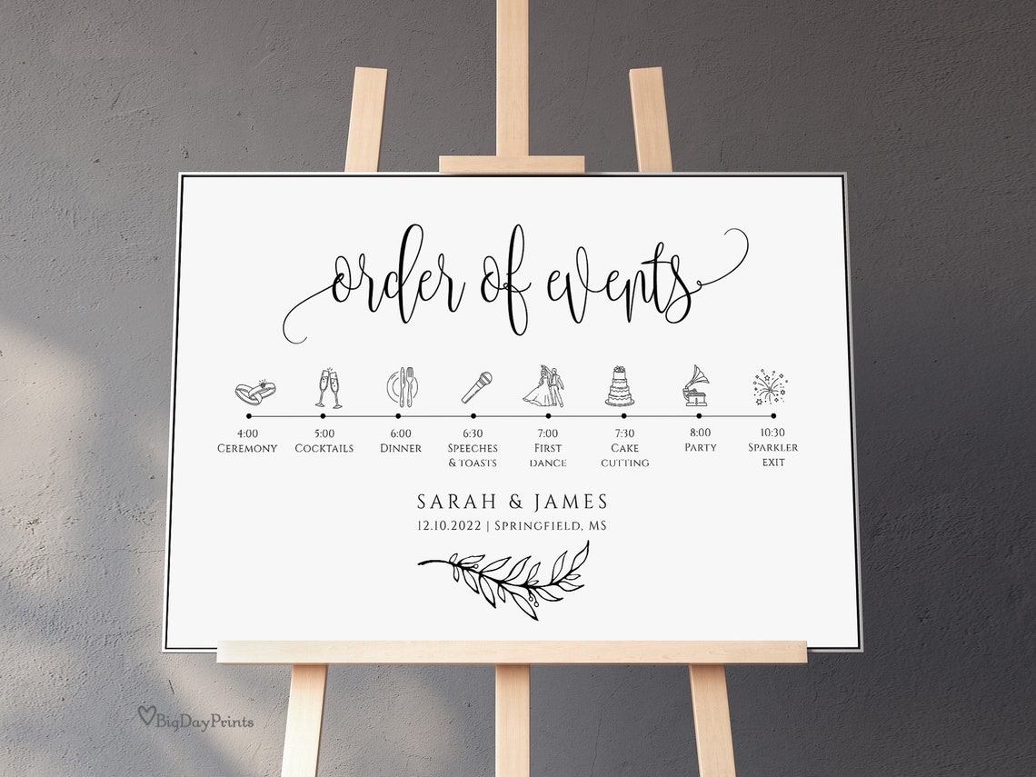 Wedding Timeline Template Wedding Order of Events Sign Etsy