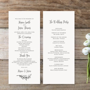 Wedding Program Template, Ceremony Program Printable, Calligraphy Wedding Program, Templett, #A045