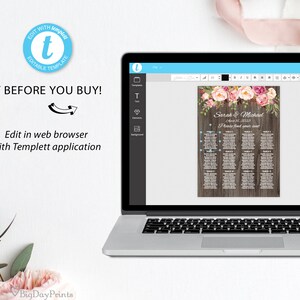 Rustic Wedding Seating Chart Template, Boho Chic Wedding Table Plan, Rustic Seating Board, Table Plan, Templett, A060 image 2
