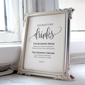 Modern Wedding Signature Drinks, Signature Cocktails, Bar Sign, Cocktails Sign Template, Calligraphy Wedding Sign, Templett, #A030
