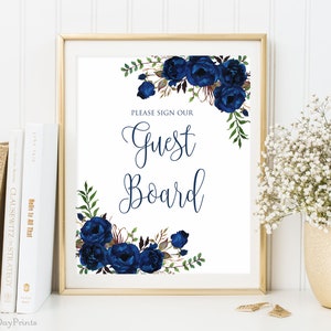 Navy Guest Board Sign, Guest Board Reception Sign, Alternate Guest Book Sign, Please Sign our Guest Board, Instant Download, #A089