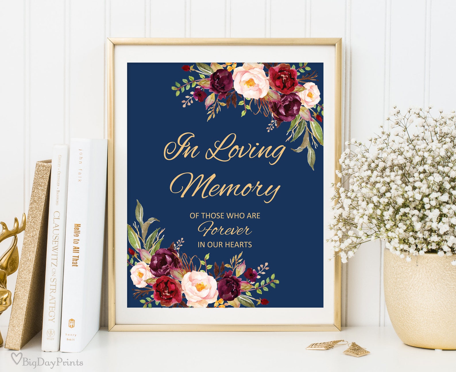 In Loving Memory Sign Memorial Table Sign Burgundy Floral Etsy