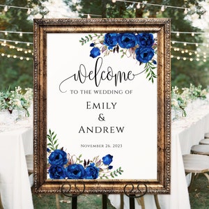 Royal Blue Wedding Welcome Sign, Printable Wedding Reception Sign, Royal Blue Welcome Wedding Sign, Templett, A043