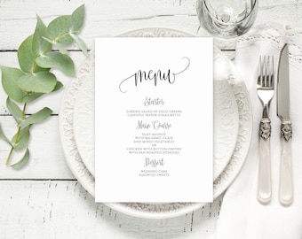 Wedding Menu Template, Calligraphy Wedding Menu Card, Wedding Menu Printable, Templett, #A030