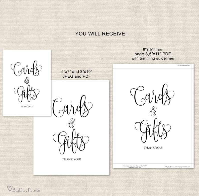 Cards and Gifts Sign, Gift Table Sign, Cards and Gifts Printable, Gift Table Reception Sign, Printable Wedding Sign, Instant Download, #A030 image 2