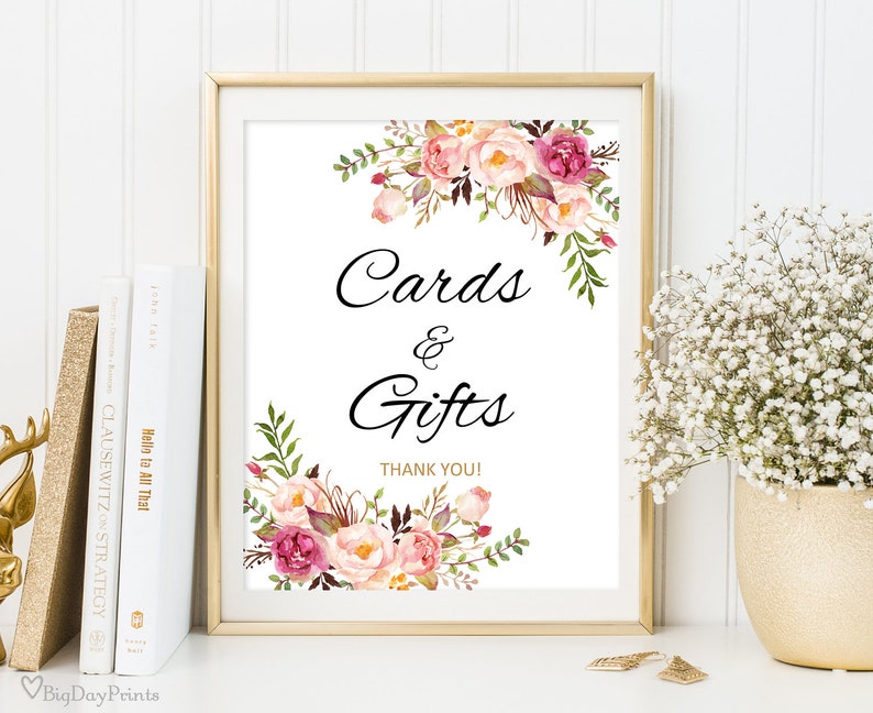 Cards and Gifts Sign, Gift Table Sign, Printable Wedding Sign, Gift Table Reception Sign, Floral Wedding Sign, Instant Download, A008 image 1