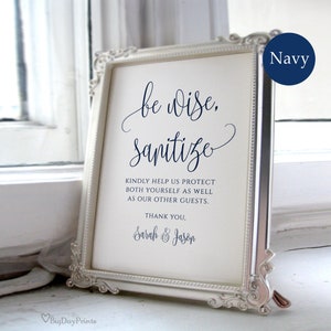 Be Wise Sanitize Sign, Sanitizing Sign, Navy Wedding Sign, Sanitizing Station, Social Distancing Sign, Templett, #A123