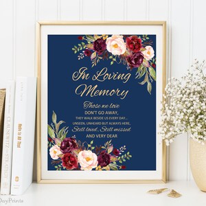 In Loving Memory Sign, Memorial Table Sign, Burgundy Floral Wedding Sign Printable, Floral Wedding Sign, Instant Download, A033