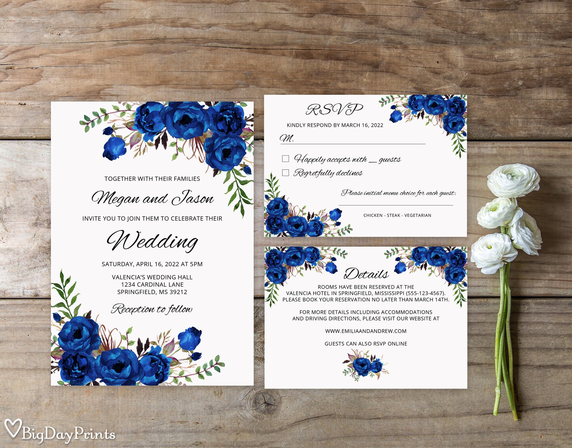 Blue Wedding Invitation Template Royal Blue Wedding Etsy Canada
