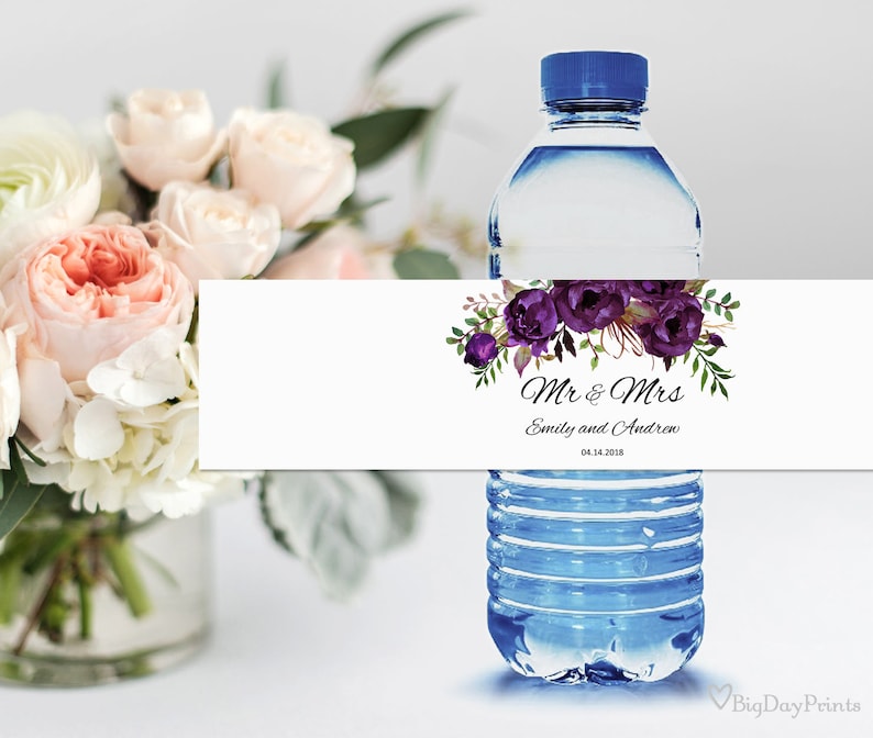 Eggplant INSTANT DOWNLOAD Editable PDF Wedding Water Labels #A039 Wedding Water Bottle Printable Water Bottle Labels
