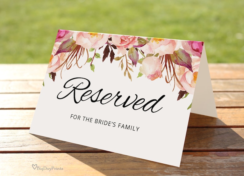 Reserved Sign Printable Wedding Reserved Table Sign Reserved - Etsy
