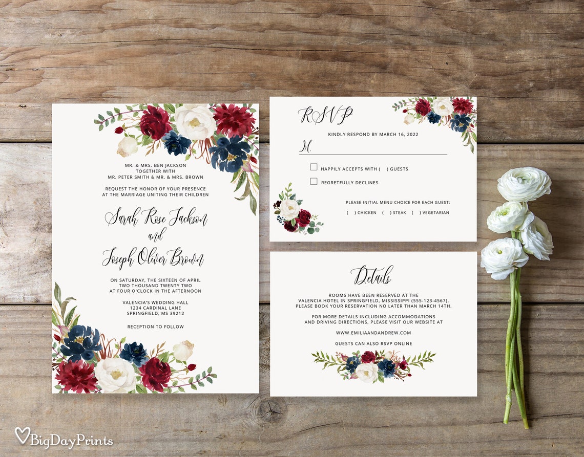 Floral Wedding Invitation Bohemian Wedding Invitation Suite image 1