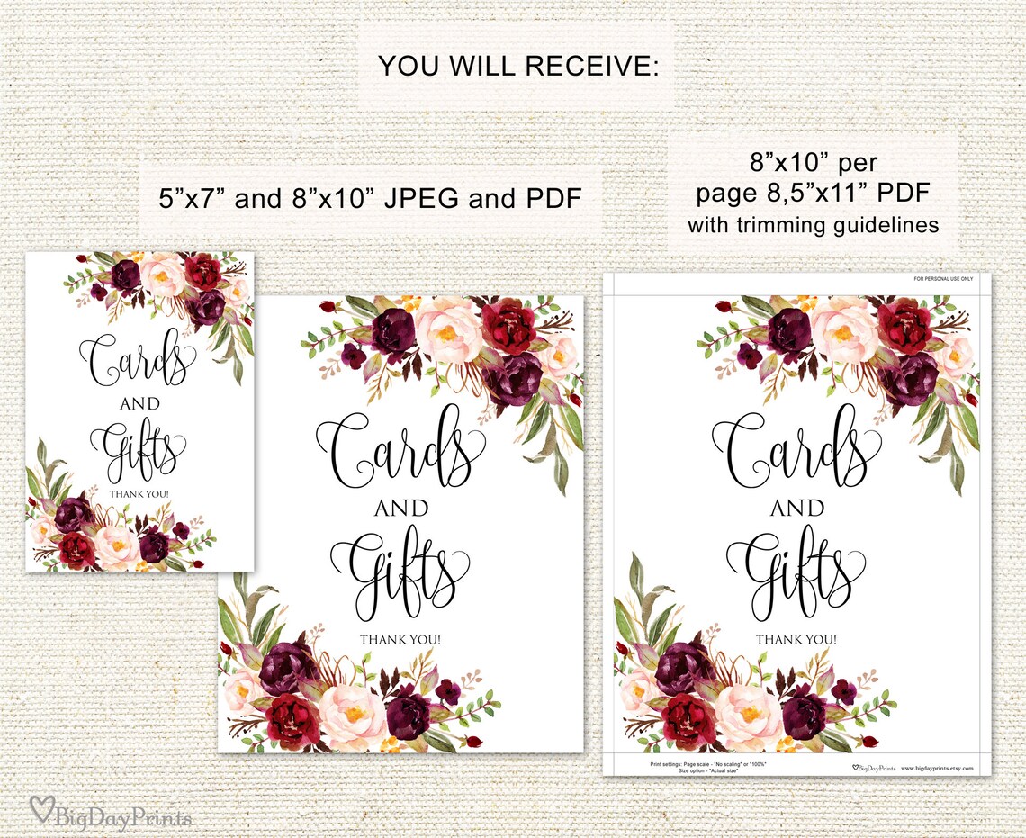 Cards and Gifts Sign Gift Table Sign Printable Wedding Sign | Etsy