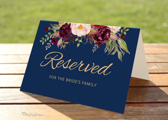 Navy Wedding Reserved Sign Wedding Reserved Table Sign Blue | Etsy
