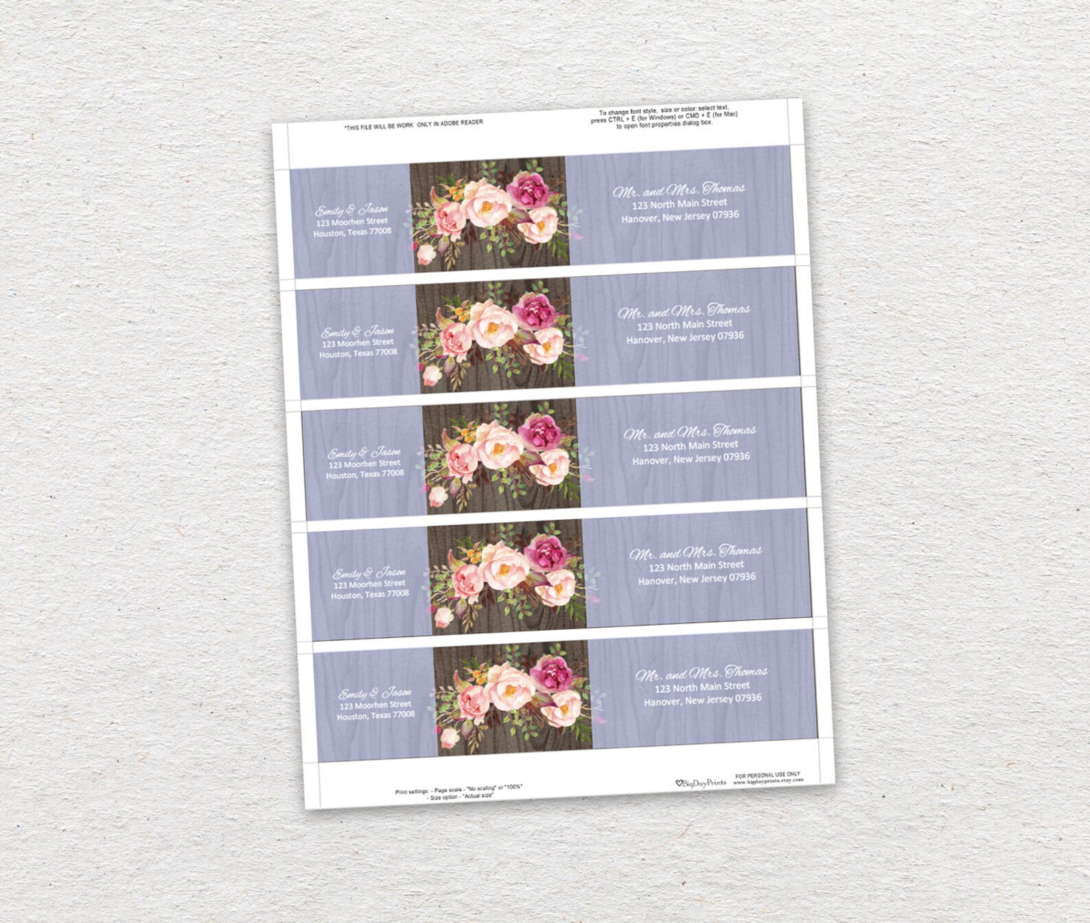 Wrap Around Address Labels Rustic Address Labels Template Etsy