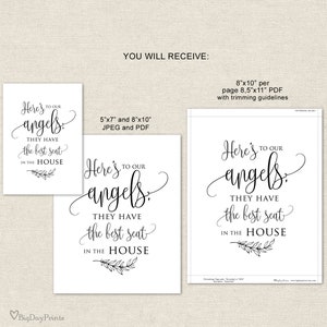 Here's to Our Angels Sign, Memorial Sign, Printable, Instant Download, A045 image 3