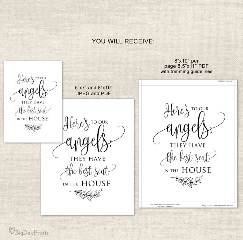 Here's to Our Angels Sign, Memorial Sign, Printable, Instant Download, A045 image 3