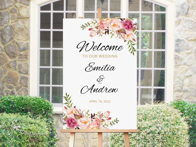 Wedding Welcome Sign Template, Printable Wedding Reception Sign, Blush Wedding Welcome Sign, Templett, A008 image 1