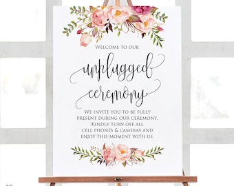 Unplugged Ceremony Sign, Unplugged Wedding Sign, Not Your Devices Sign, Floral Wedding Sign, Instant Download, 5 sizes  included, #A049