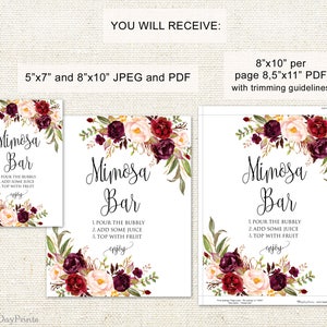 Mimosa Bar Sign, Mimosa Sign, Printable Wedding Sign, Floral Wedding Sign, Instant Download, A047 image 2