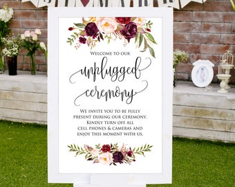 Unplugged Ceremony Sign, Unplugged Wedding Sign, Not Your Devices Sign, Floral Wedding Sign, Instant Download, 5 sizes  included, #A047