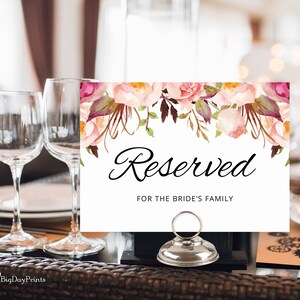 Reserved Sign Printable, Wedding Reserved Table Sign, Reserved Card ...