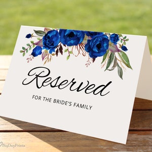 Royal Blue Wedding Reserved Sign, Wedding Reserved Table Sign, Reserved Card, Royal Blue Flowers, Reserved Sign Wedding, Templett, A016