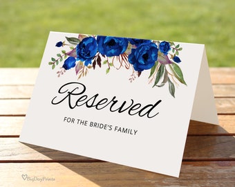 Royal Blue Wedding Reserved Sign, Wedding Reserved Table Sign, Reserved Card, Royal Blue Flowers, Reserved Sign Wedding, Templett, A016