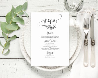 Wedding Menu Template, Calligraphy Wedding Menu Card, Wedding Menu Printable, Templett, #A045