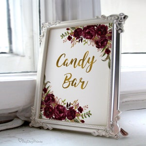 Burgundy Candy Bar Sign, Marsala Wedding Candy Bar Sign, Wedding Reception Sign, Printable Wedding Sign, Instant, #A071