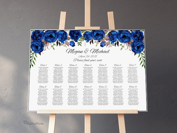 Royal Blue Wedding Seating Chart Template Boho Chic Floral | Etsy Australia