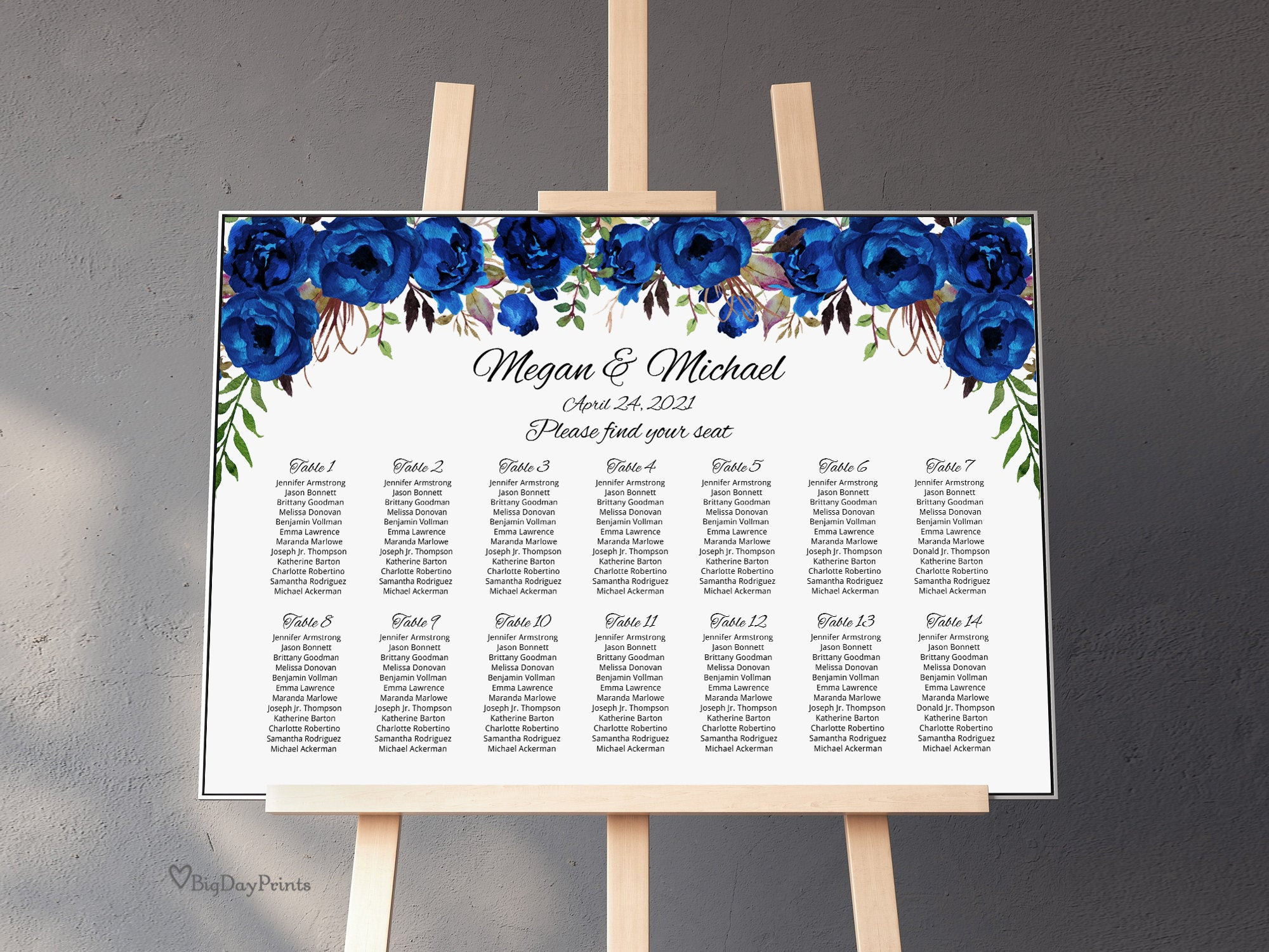 Royal Blue Wedding Seating Chart Template Boho Chic Floral - Etsy UK