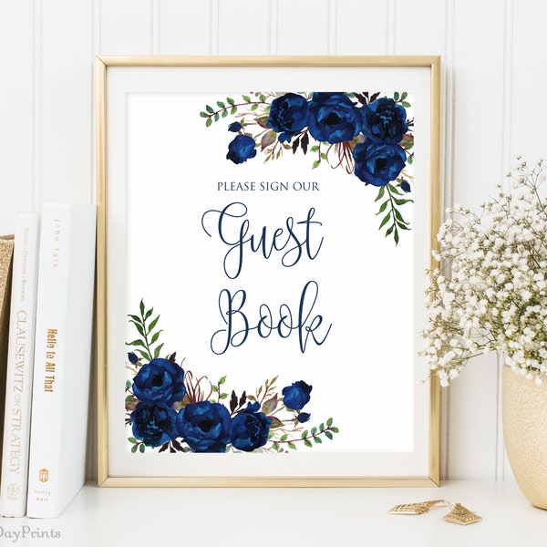 Navy Guest Book Sign, Guest Book Reception Sign, Printable Wedding Sign, Please Sign our Guest Book, Instant Download, #A089