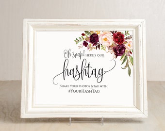 Hashtag Wedding Sign, Burgundy Wedding Hashtag Sign, Your Hashtag Sign, Hashtag Template, Editable Wedding Sign, Templett, #A047