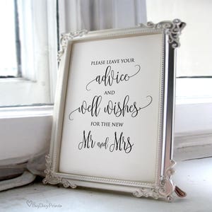 Bitte hinterlassen Sie Ihre Ratschläge und Wünsche für den neuen Mr und Mrs, Hochzeitswunsch gut Schild, Hochzeitshinweis Zeichen, Kalligraphie, #A030