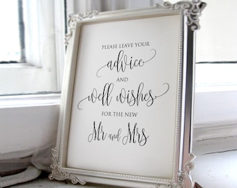 Please Leave Your Advice And Wishes For The New Mr And Mrs, Wedding Wishing Well Sign, Wedding Advice Sign, Calligraphy, #A030