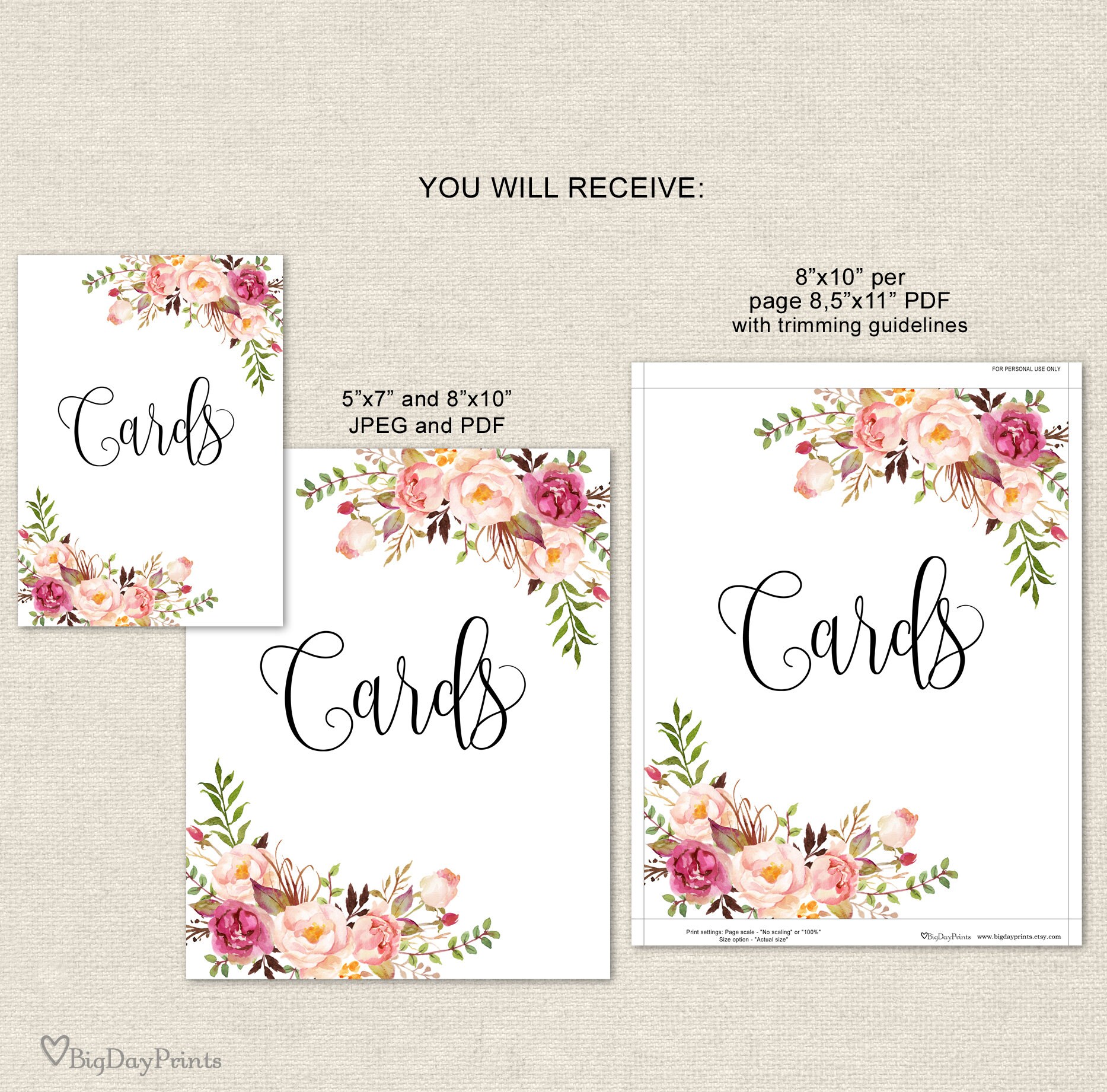 Cards Sign Printable Cards Sign, Printable Wedding Sign, Wedding Cards Sign, Gift Table ...
