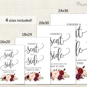 Choose a Seat not a Side Sign, Welcome Wedding Sign, Choose a Seat Sign, Pick A Seat Not A Side Sign, Instant Download, A047 image 2