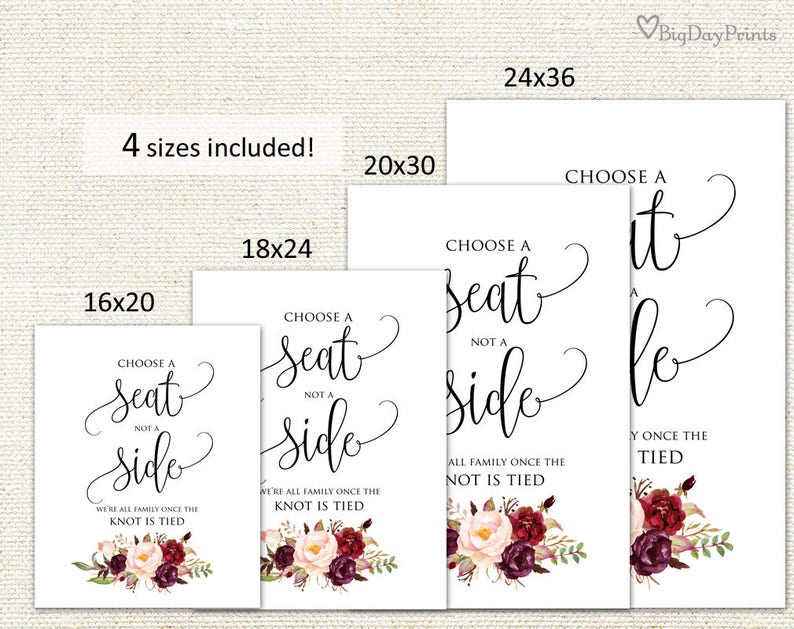 Choose a Seat not a Side Sign, Welcome Wedding Sign, Choose a Seat Sign, Pick A Seat Not A Side Sign, Instant Download, A047 image 2