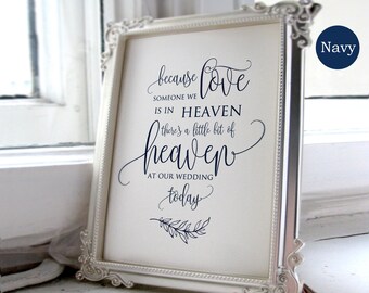 Navy Wedding Memorial Sign, Heaven Wedding Sign, Memorial Table, Iemand van wie we houden is in de hemel, In Loving Memory Sign, Kalligrafie, A099